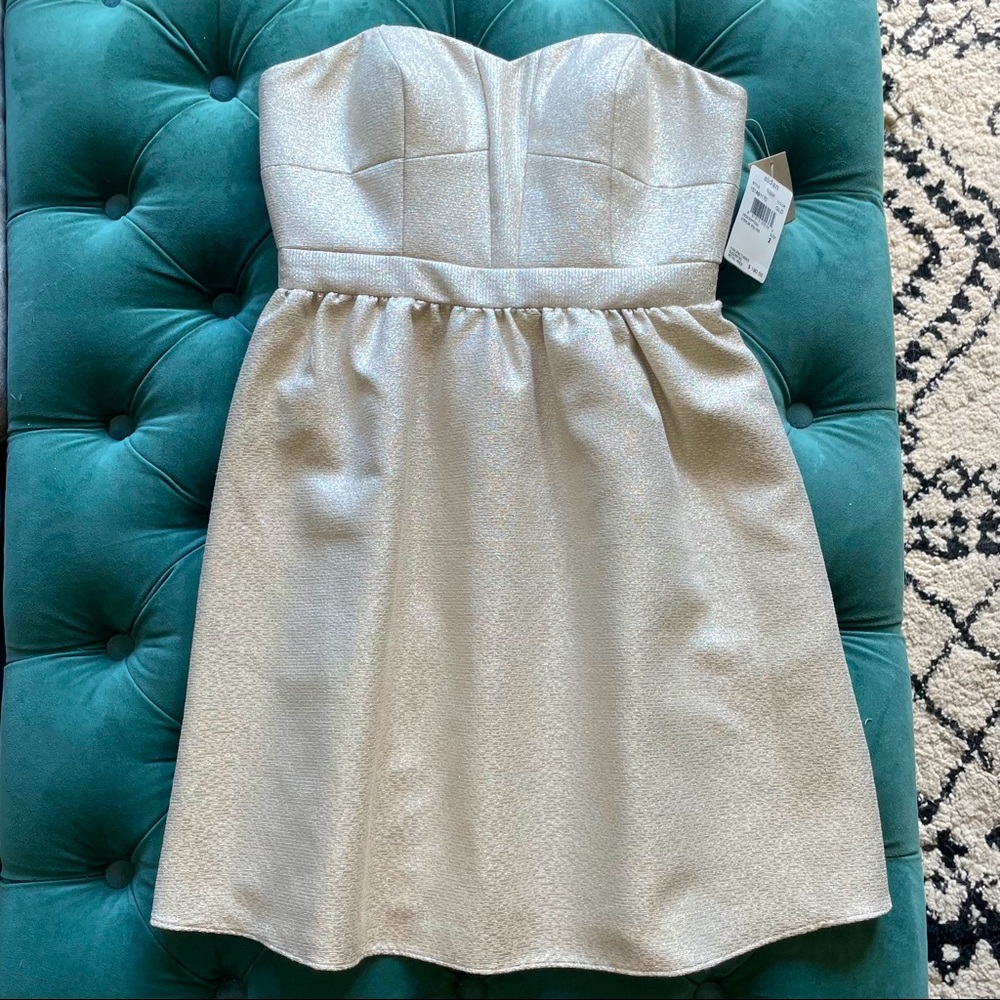 Aidan Mattox gold strapless cocktail dress